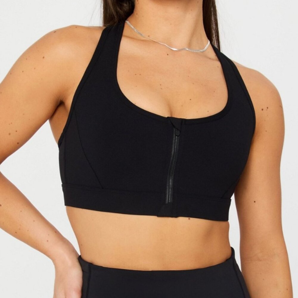 Fabletics Essential Front Zip Medium Impact Sports Bra